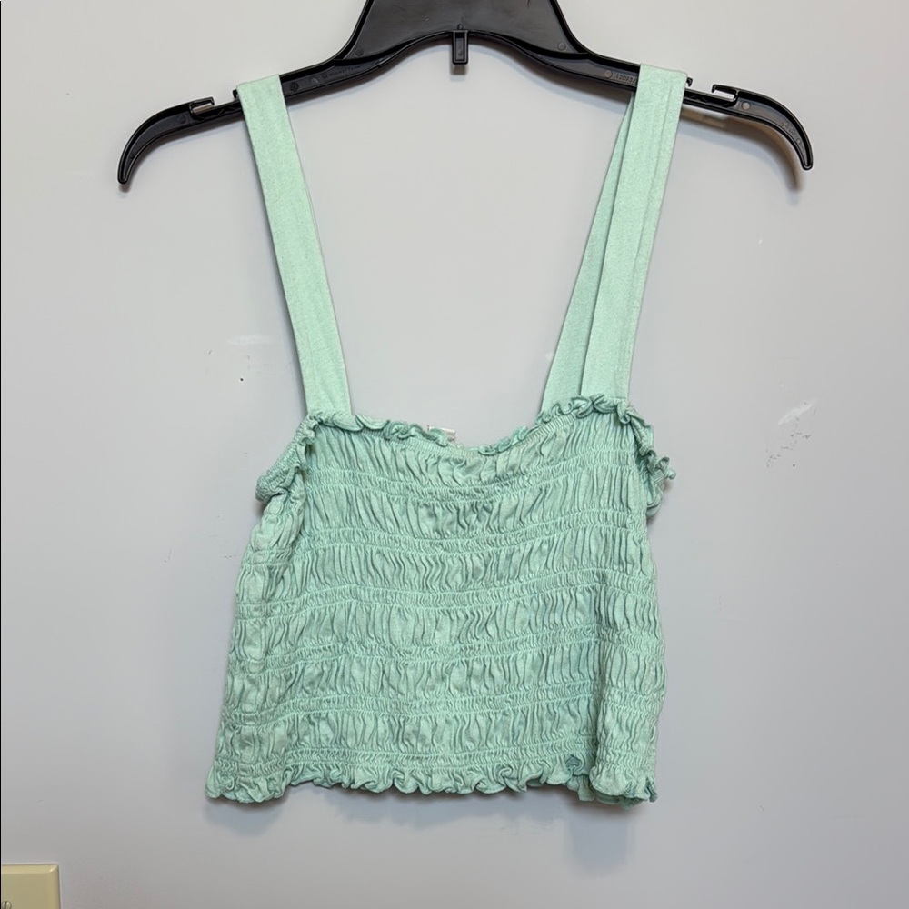 American Eagle Outfitters Green Smocked Crop Tank Top